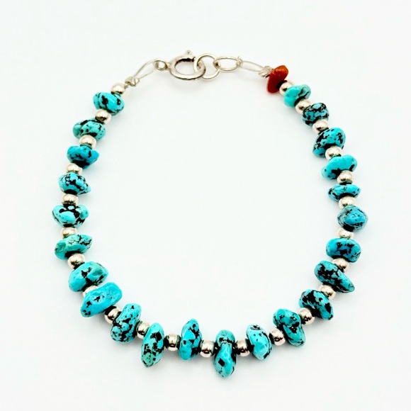 Vintage Turquoise Sterling Silver Bracelet - Southwestern Turquoise Nugget - Picture 1 of 9